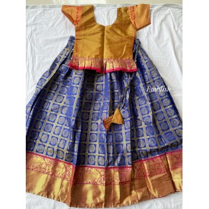 Traditional Pattu pavadai or Lehenga set - Royal Blue with Pink