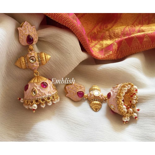 Pink Meenakari rivet jhumka