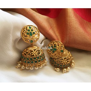 Matt cut work green jhumka