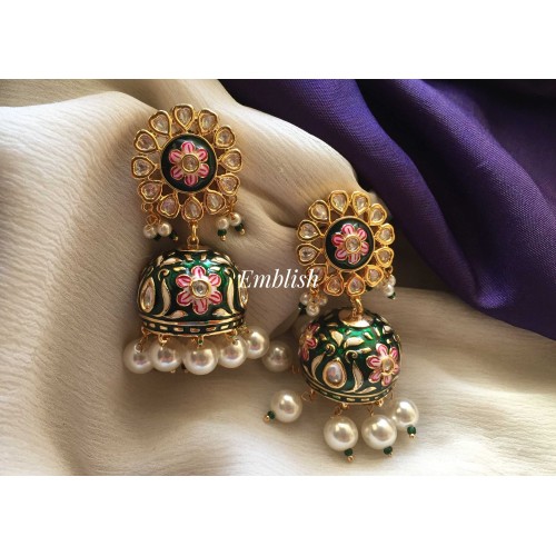 Premium Meenakari flower kundan jhumkas