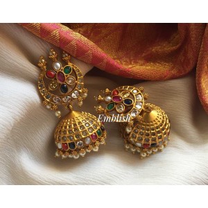 Navrathna stones half moon jhumka