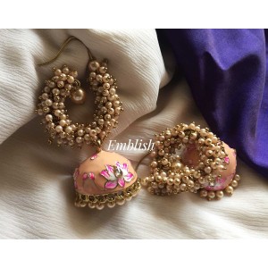 Half pearl loop Meenakari jhumka