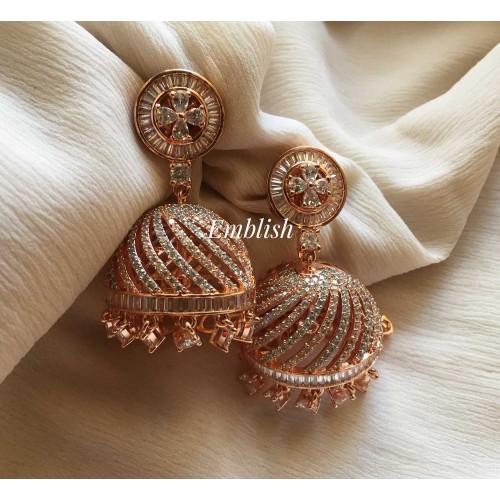 Rose gold Ad stones studded grand jhumka