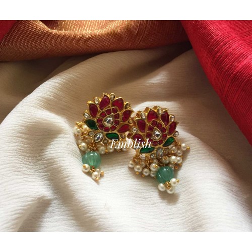 Lotus kundan jadau drops stud 