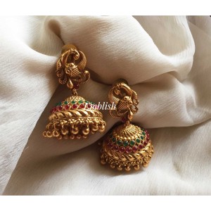 Ruby green peacock small jhumka 