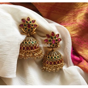 Ad stones Ruby flower jhumka 