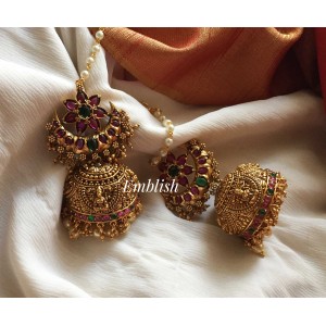 Kemp half  moon jhumka with ear chain 