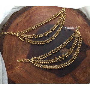 Simple Gold Beads triple layer Earchains
