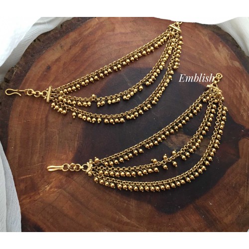 Simple Gold Beads triple layer Earchains