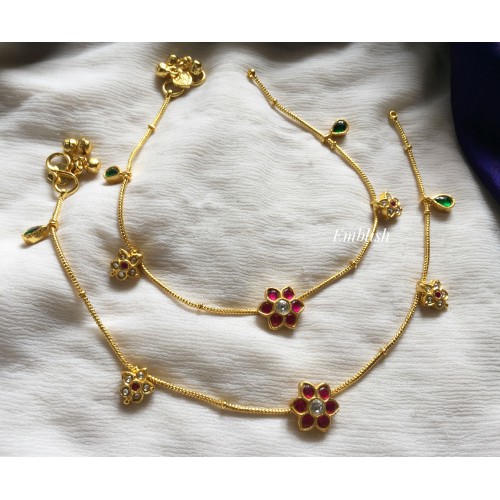 Kundan Jadau Triple Flower Anklet