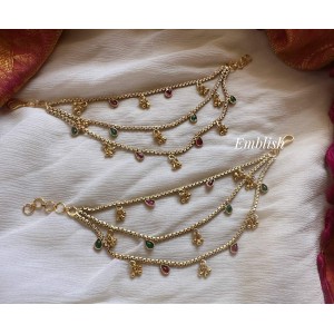 Kemp Tear Drop Gold Bead Triple Layer Earchain