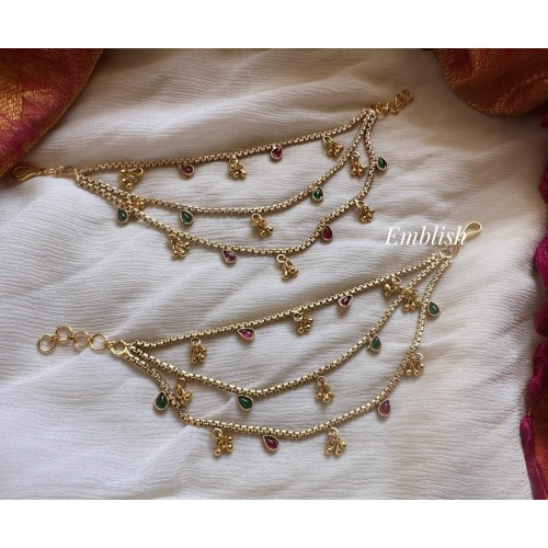 Kemp Tear Drop Gold Bead Triple Layer Earchain