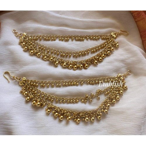 Gold alike Antique Double Gold Bead Layer Earchain