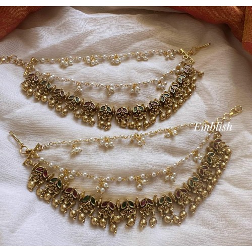 Antique Kemp Leaf Gold Drop Pearl Layer Earchain