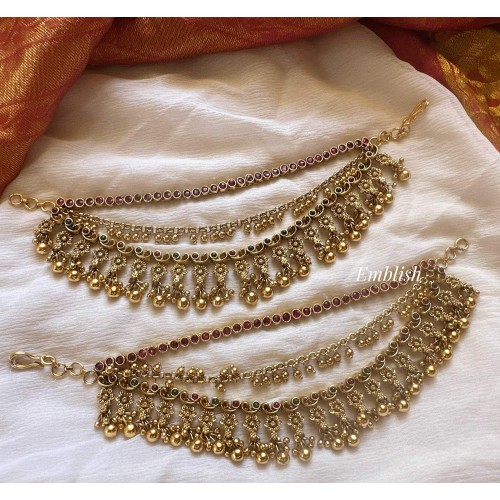 Royal Antique Kemp Flower Pearl Drops Layer Earchain