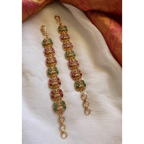 Beautiful Kemp Lakshmi Earchain - Red with Green