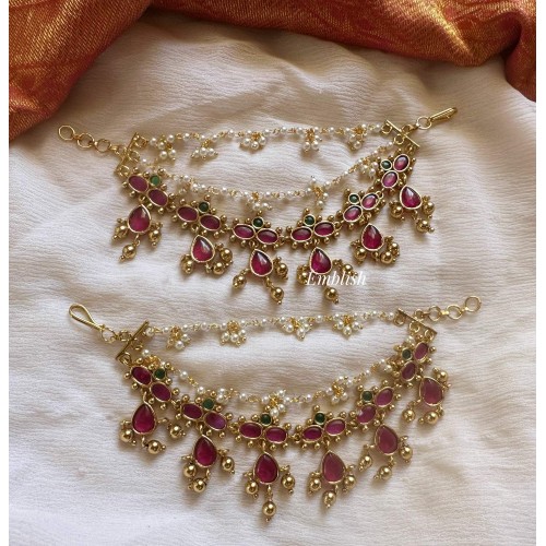 Antique Kemp Flower Tear Drop Pearl Layer Earchain