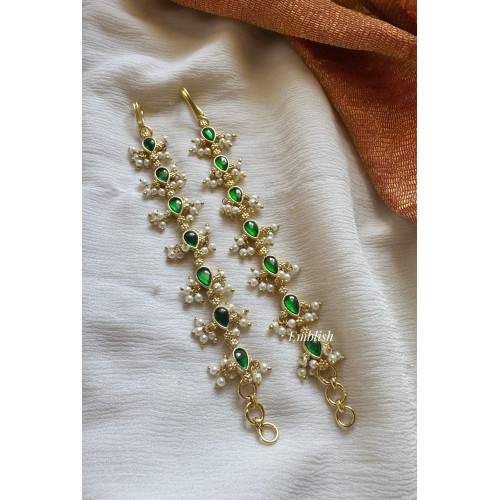 Kundan Jadau Thilak Pearl Drop Single Strand Earchain - Green