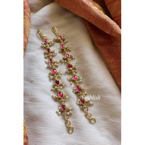 Kundan Jadau Thilak Pearl Drop Single Strand Earchain 