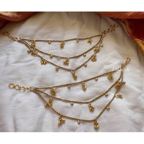 Antique Gold Bead Triple Layer Earchain