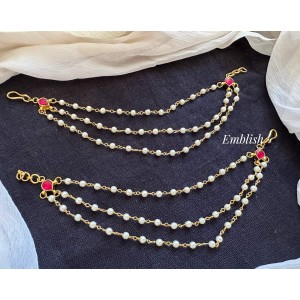 Simple Kundan Jadau Pearl Triple Layer Earchain