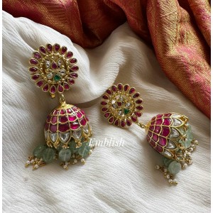 Kundan Jadau Flower Pastel Bead Jhumkha