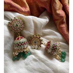 Kundan Jadau Flower Pastel Bead Pearl Drop Jhumkha