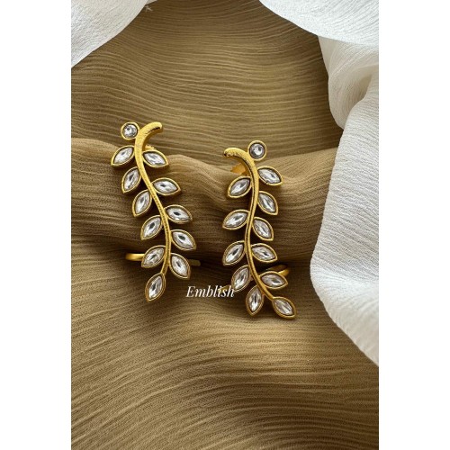 Kundan Jadau Leaf Earcuff Earrings - White