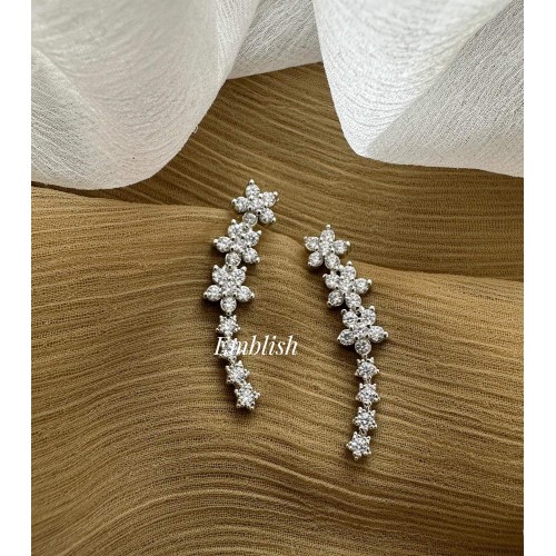 Silver AD Flower Eacuff Earrings