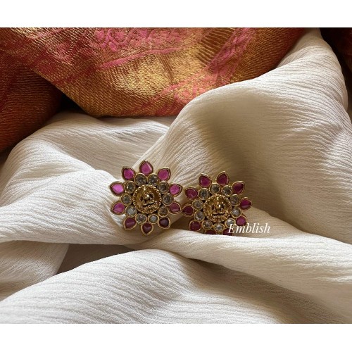 Antique Lakshmi Kemp Flower Stud - Red
