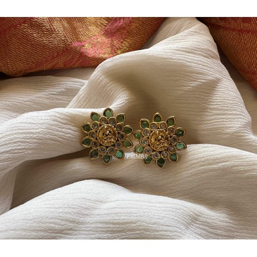 Antique Lakshmi Kemp Flower Stud - Green