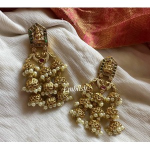 Gold Alike Antique Lakshmi with Peacock Multiple Jhumka Dangler