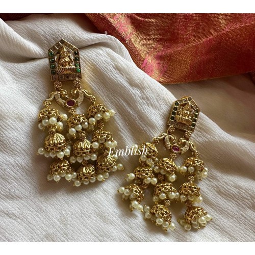 Gold Alike Antique Lakshmi with Peacock Multiple Jhumka Dangler Gold Alike Antique Lakshmi with Peacock Multiple Jhumka Dangler