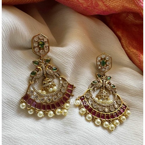 Antique Flower AD Double Peacock Jhumka Drop Danglers Antique Flower AD Double Peacock Jhumka Drop Danglers