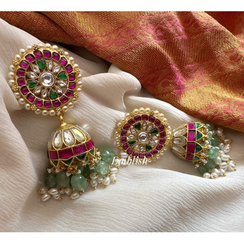 Royal Antique Kundan Jadau Flower Pastel Bead Jhumkha