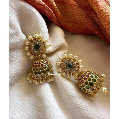 Kemp AD Flower Jhumkha - Pearl Drops