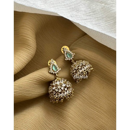 Antique AD Flower Jhumkha - Pastel Blue