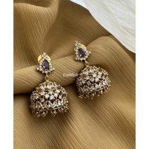 Antique AD Flower Jhumkha - Purple