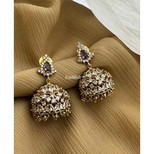 Antique AD Flower Jhumkha - Purple