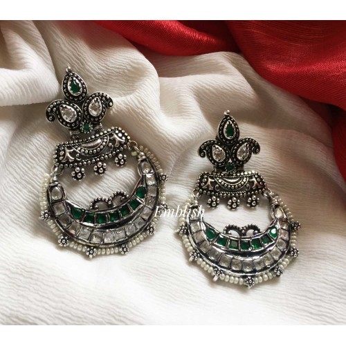 German Silver Chand bali Fusion Earring - Green