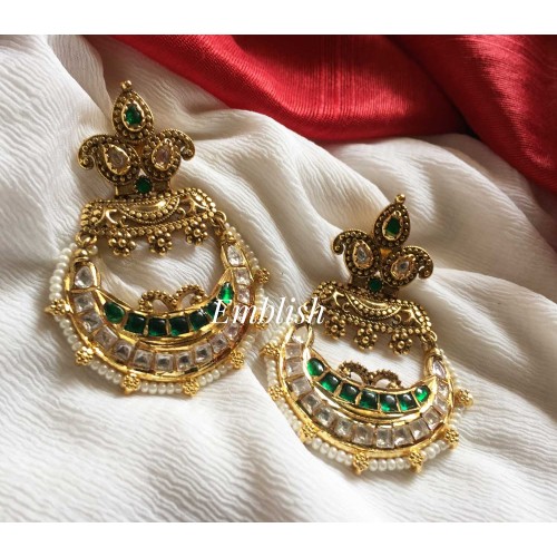 Antique Kemp Chand bali Fusion Earring - Green