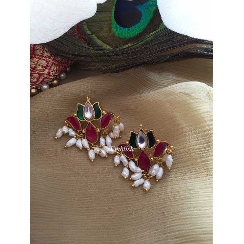 Antique Kundan Jadau Lotus with rice Bead Earring