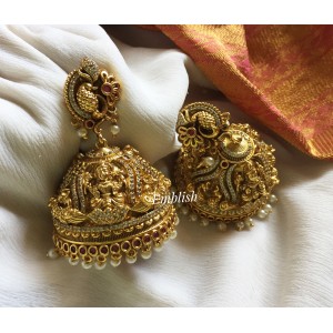 Gold alike Ad stones Bridal Lakshmi Peacock Jhumkha