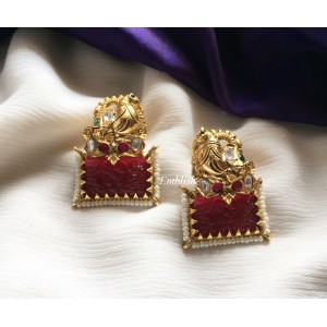 Mosanite Stone Flower Carving Earring - Red