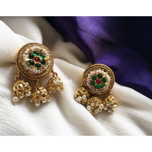 Flower Multiple Jhumkha Earring - Green