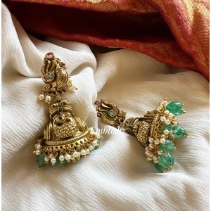 Antique Peacock Jhumka - Pastel Beads