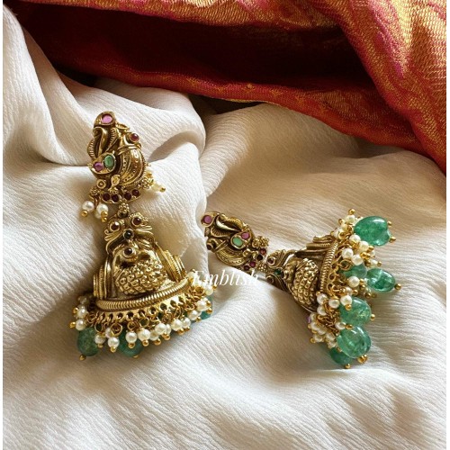 Antique Peacock Jhumka - Pastel Beads