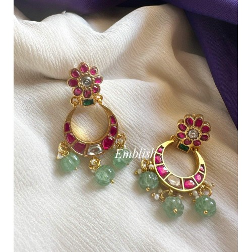 Kundan Jadau Flower Pastel Bead Danglers