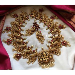 Antique finish kundan jadau flower drop Lakshmi neckpiece