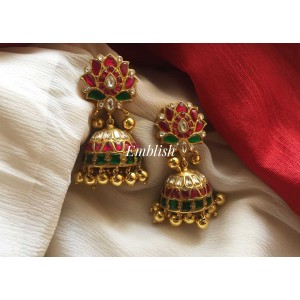 Kundan jadau lotus gold beads jhumka 